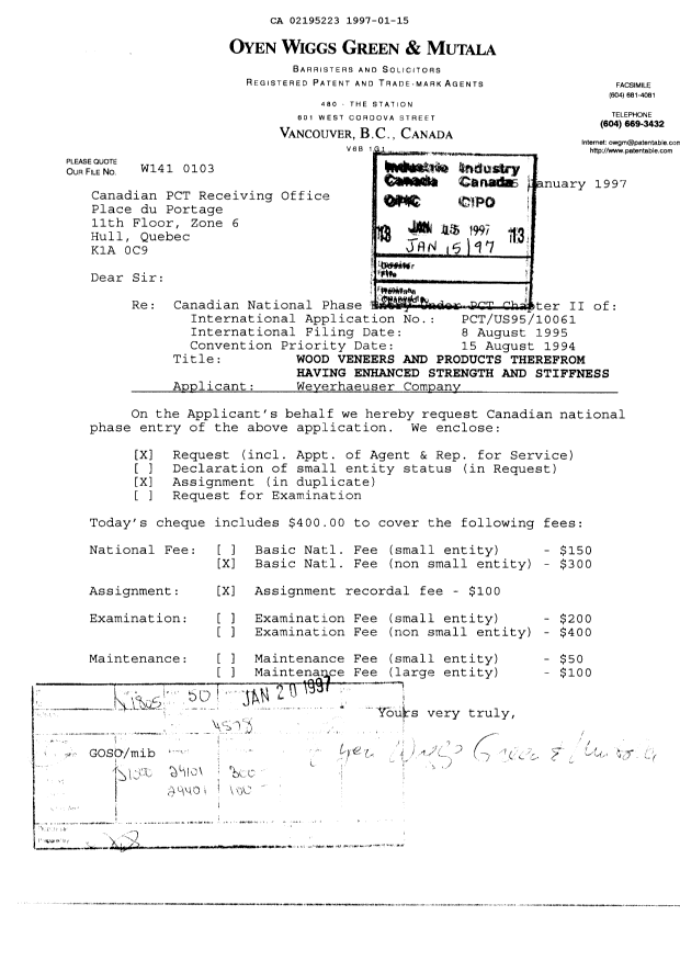 Canadian Patent Document 2195223. Assignment 19970115. Image 1 of 9