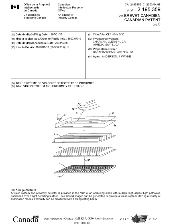 Document de brevet canadien 2195359. Page couverture 20030305. Image 1 de 1
