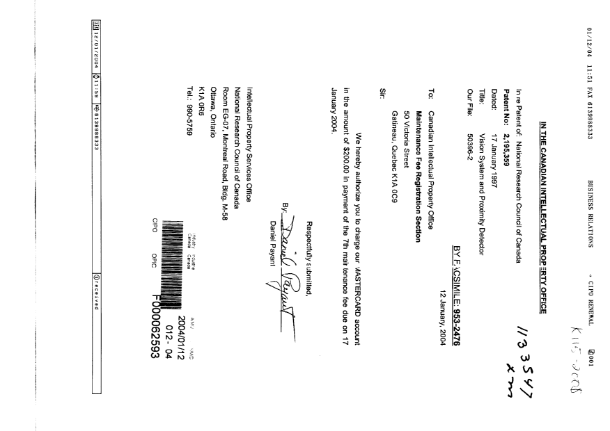 Document de brevet canadien 2195359. Taxes 20031212. Image 1 de 1
