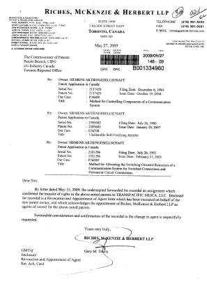 Canadian Patent Document 2195682. Correspondence 20081227. Image 1 of 3