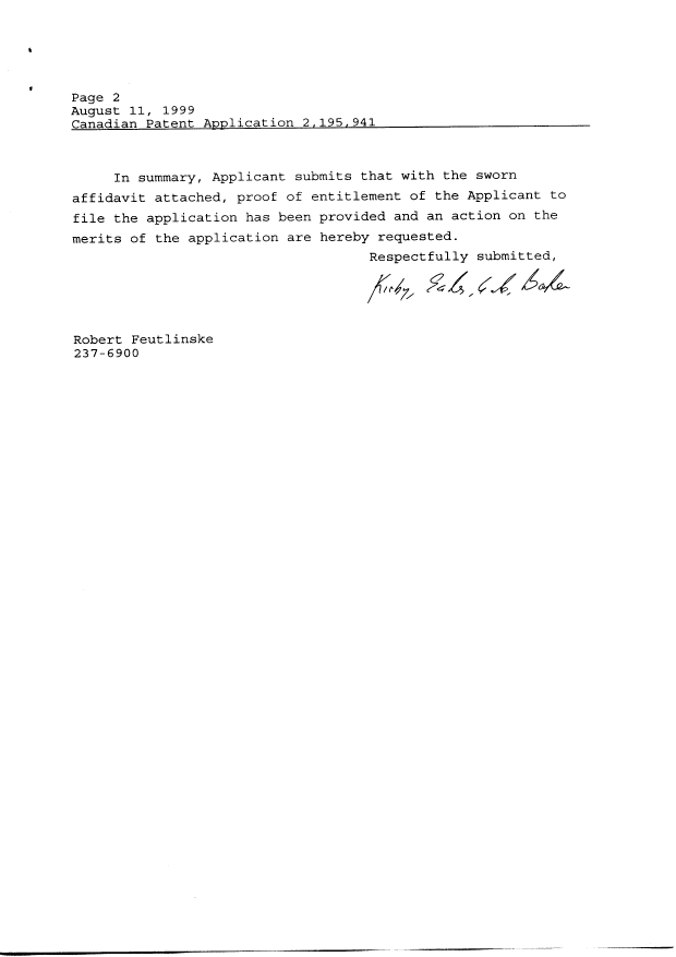 Canadian Patent Document 2195941. Correspondence 19990811. Image 2 of 3