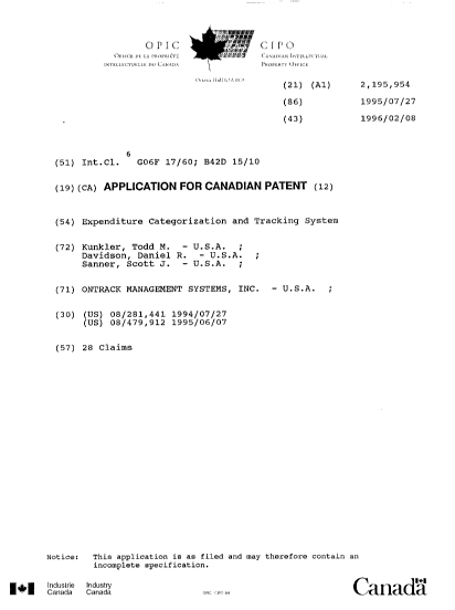 Document de brevet canadien 2195954. Page couverture 19980612. Image 1 de 1