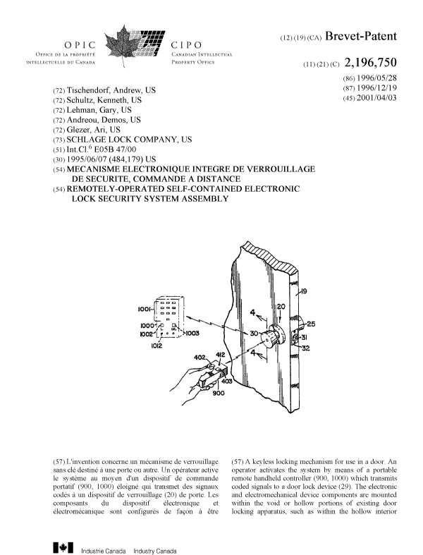 Canadian Patent Document 2196750. Cover Page 20010308. Image 1 of 2