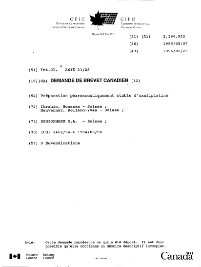 Document de brevet canadien 2196922. Page couverture 19970520. Image 1 de 1