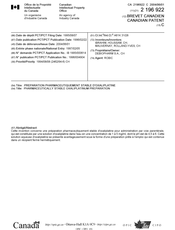 Document de brevet canadien 2196922. Page couverture 20040428. Image 1 de 1