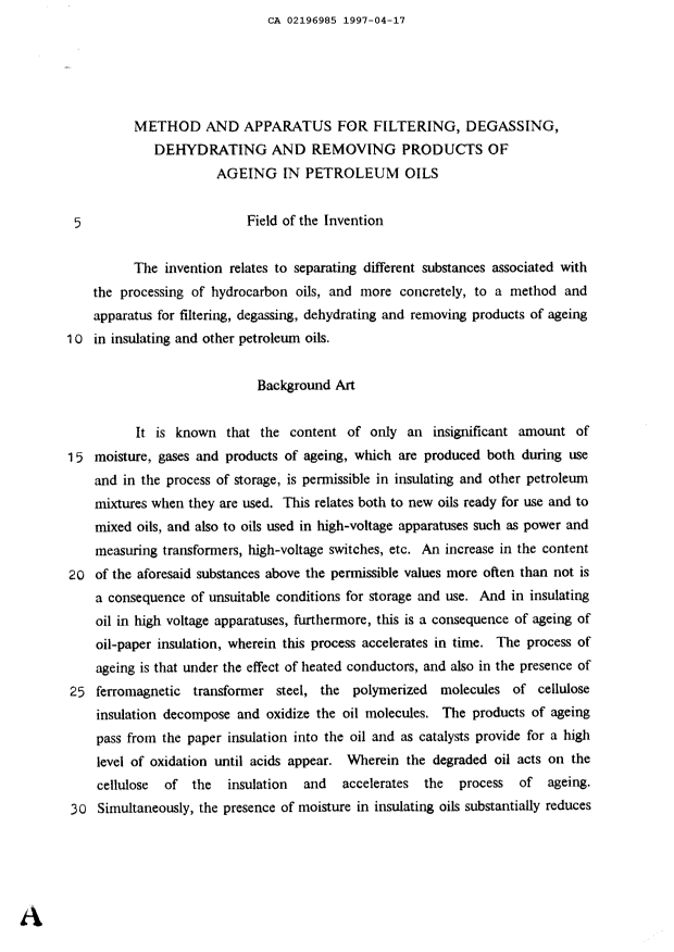 Canadian Patent Document 2196985. Description 19970417. Image 1 of 12