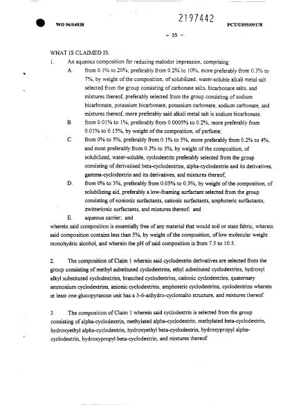 Document de brevet canadien 2197442. Revendications 19960222. Image 1 de 2
