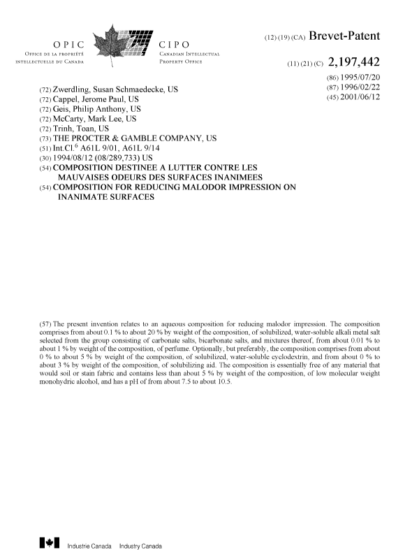 Document de brevet canadien 2197442. Page couverture 20010514. Image 1 de 1