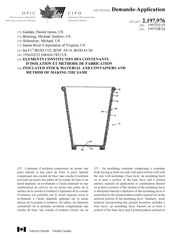 Document de brevet canadien 2197976. Page couverture 19970929. Image 1 de 2
