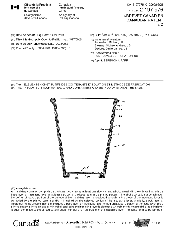 Document de brevet canadien 2197976. Page couverture 20020422. Image 1 de 2