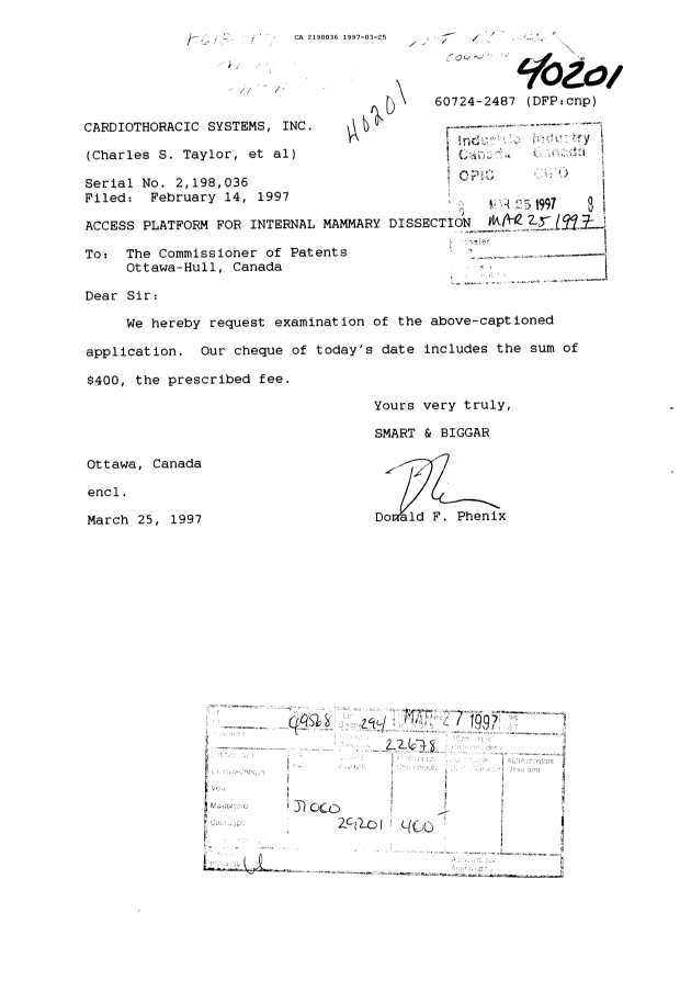 Document de brevet canadien 2198036. Correspondance de la poursuite 19970325. Image 1 de 1