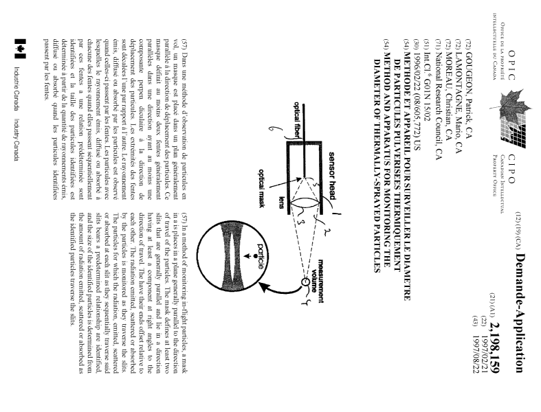 Canadian Patent Document 2198159. Cover Page 19971008. Image 1 of 1