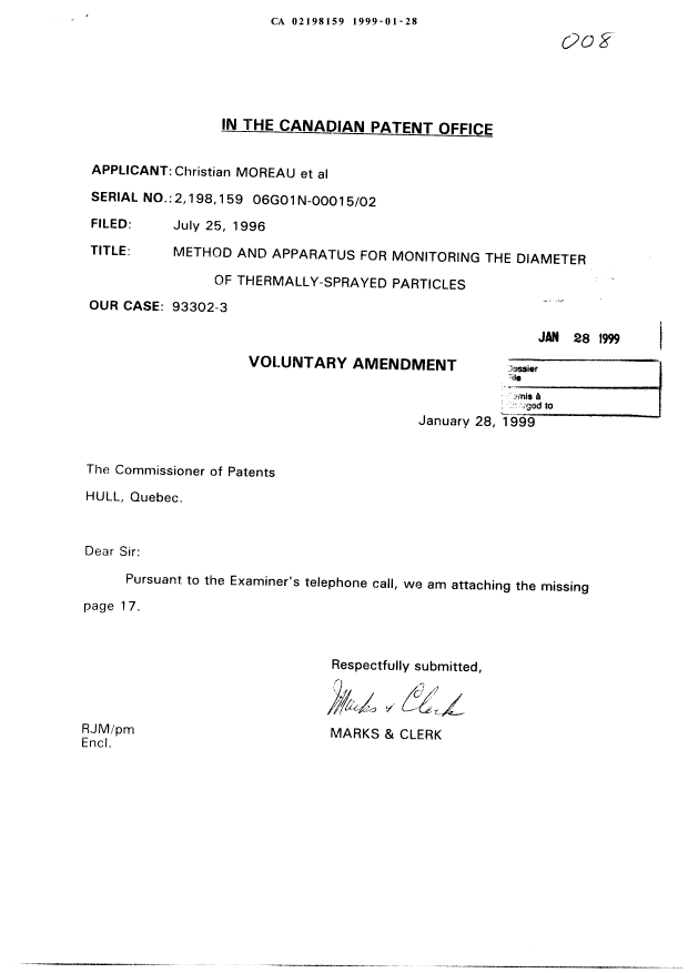 Document de brevet canadien 2198159. Poursuite-Amendment 19990128. Image 1 de 2