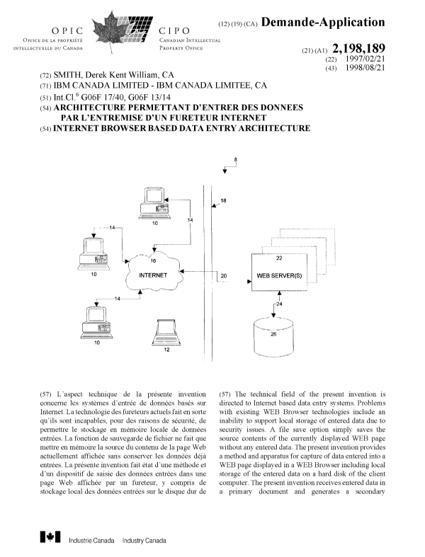 Document de brevet canadien 2198189. Page couverture 19991005. Image 1 de 2