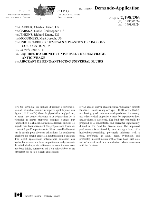 Document de brevet canadien 2198296. Page couverture 19980909. Image 1 de 1