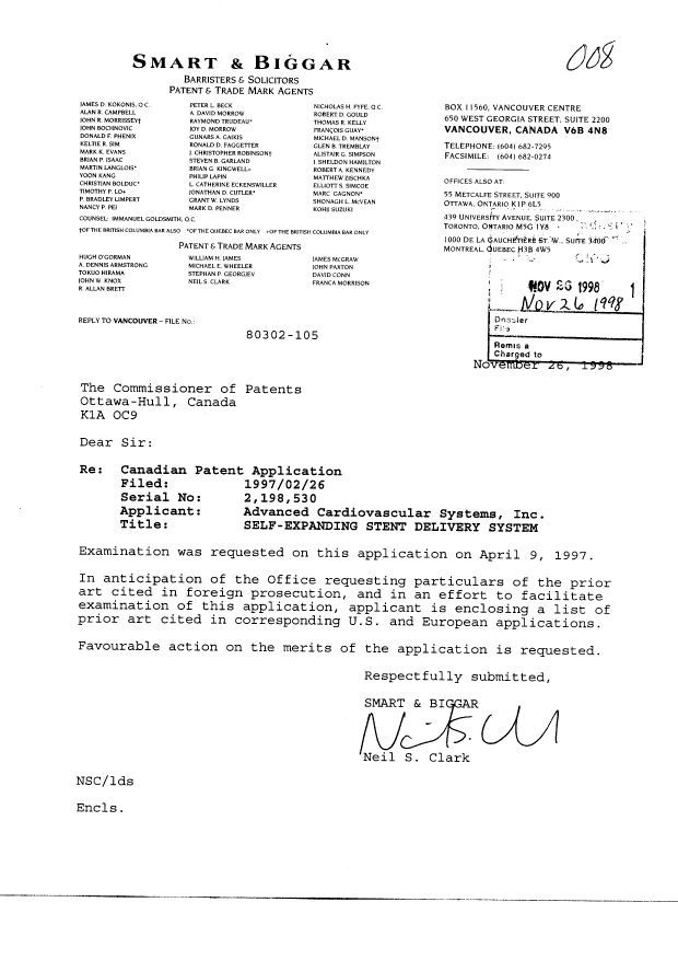 Canadian Patent Document 2198530. Prosecution-Amendment 19981126. Image 1 of 5