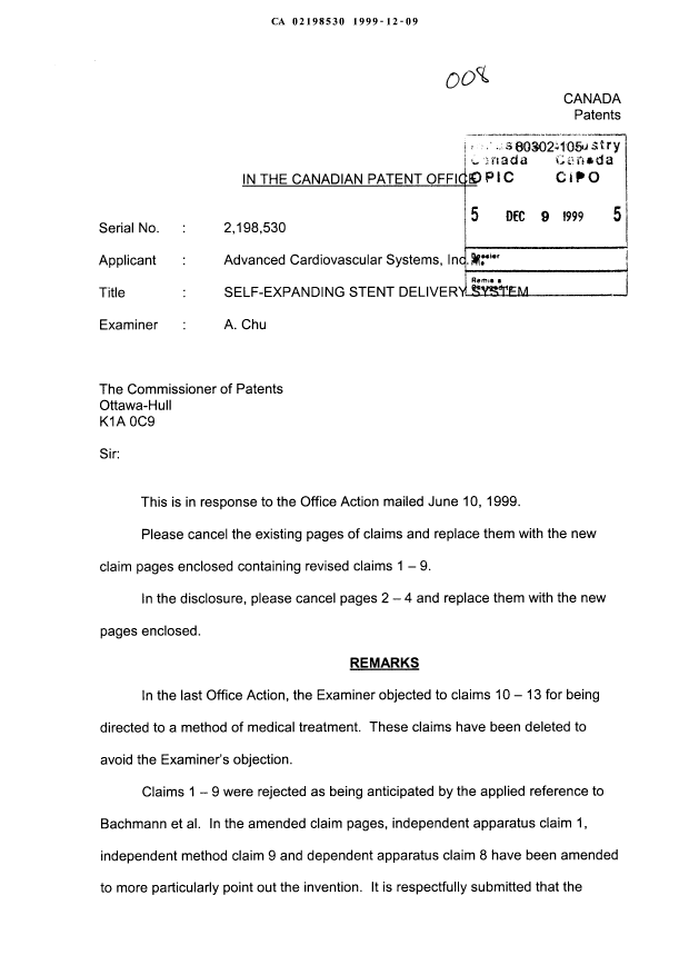 Canadian Patent Document 2198530. Prosecution-Amendment 19981209. Image 1 of 11