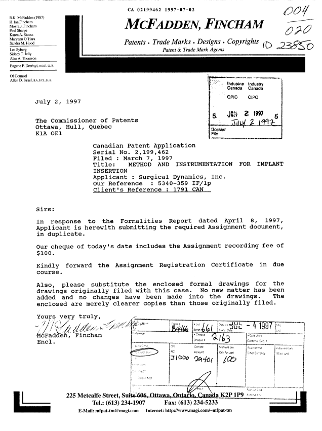 Canadian Patent Document 2199462. Correspondence 19961202. Image 1 of 14