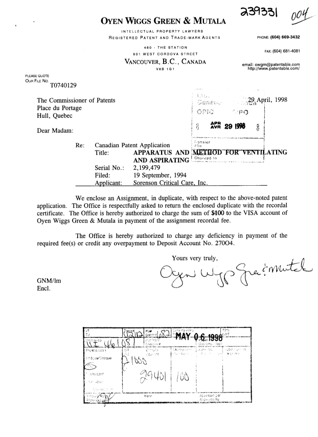 Canadian Patent Document 2199479. Assignment 19980429. Image 1 of 8