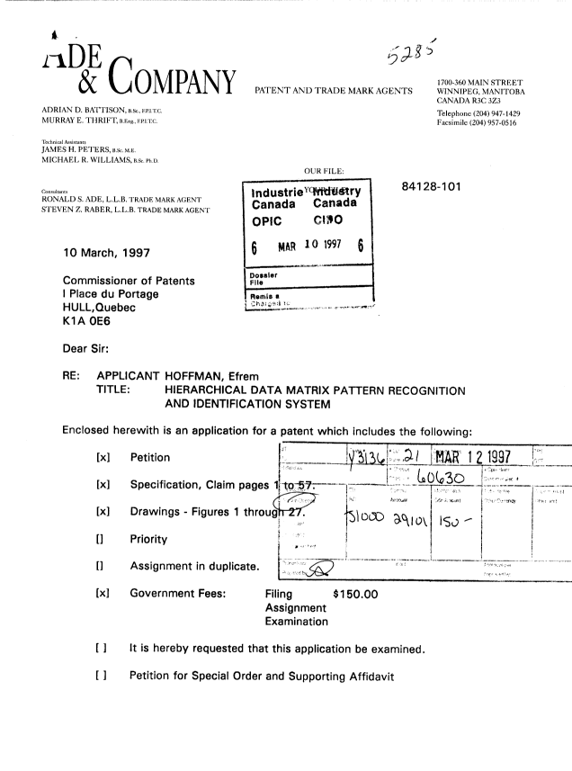 Document de brevet canadien 2199588. Cession 19970310. Image 1 de 4