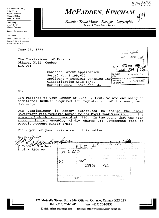 Document de brevet canadien 2199637. Cession 19980629. Image 1 de 1