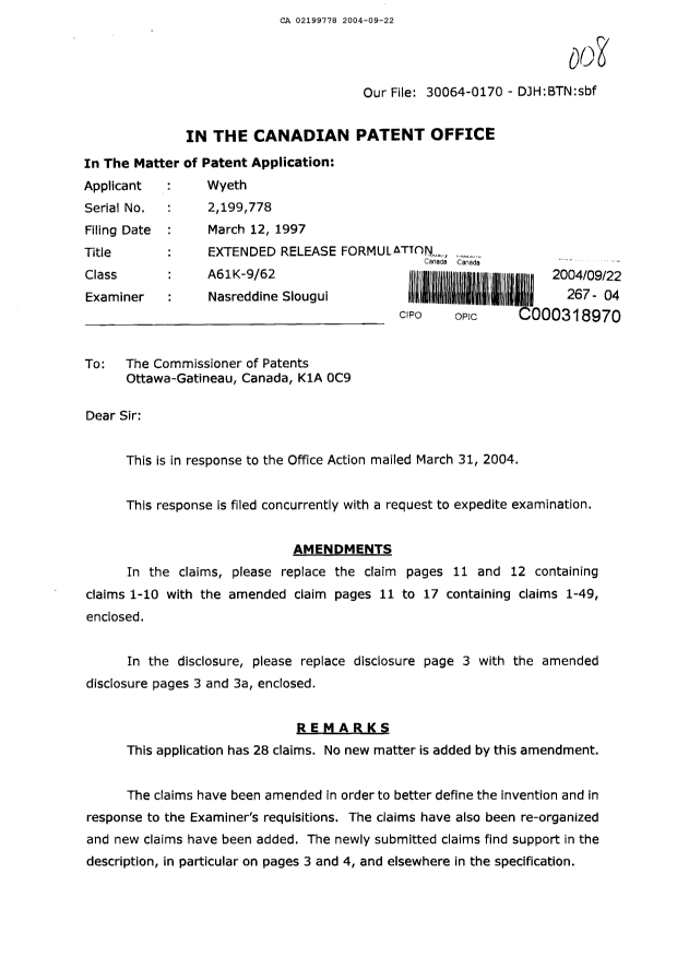 Canadian Patent Document 2199778. Prosecution-Amendment 20031222. Image 1 of 12