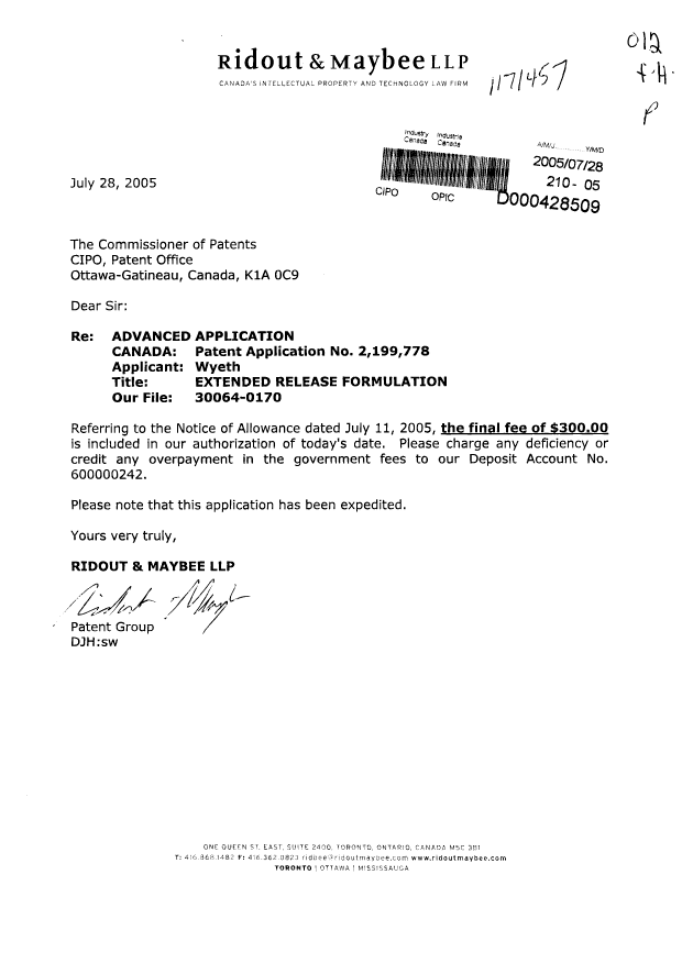 Canadian Patent Document 2199778. Correspondence 20041228. Image 1 of 1