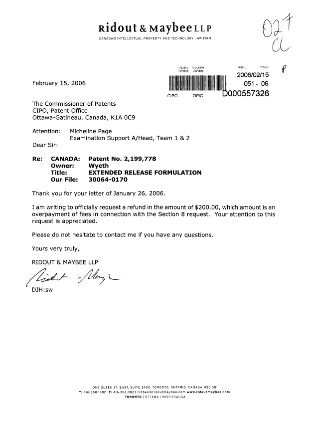 Canadian Patent Document 2199778. Prosecution-Amendment 20051215. Image 1 of 1