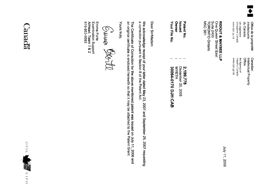 Canadian Patent Document 2199778. Prosecution-Amendment 20071211. Image 1 of 2