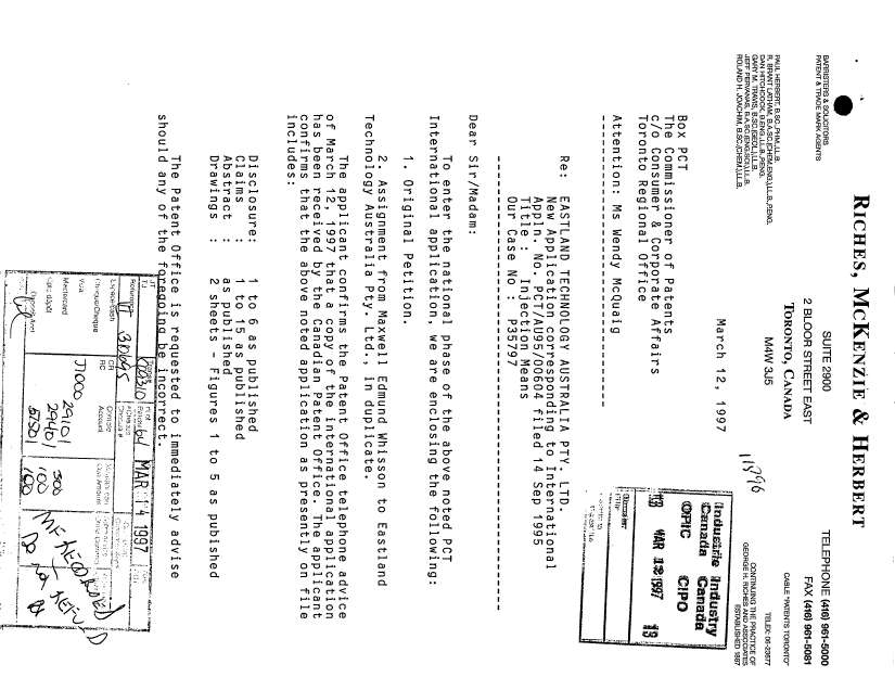 Canadian Patent Document 2199831. Assignment 19970312. Image 1 of 6