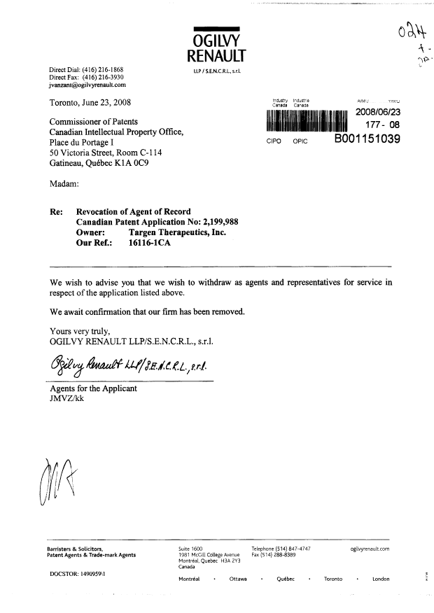 Canadian Patent Document 2199988. Correspondence 20071223. Image 1 of 1
