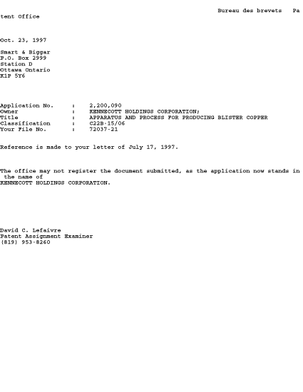 Document de brevet canadien 2200090. Cession 19971023. Image 1 de 1