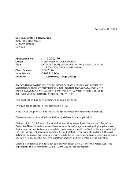 Document de brevet canadien 2200476. Poursuite-Amendment 19991230. Image 1 de 2