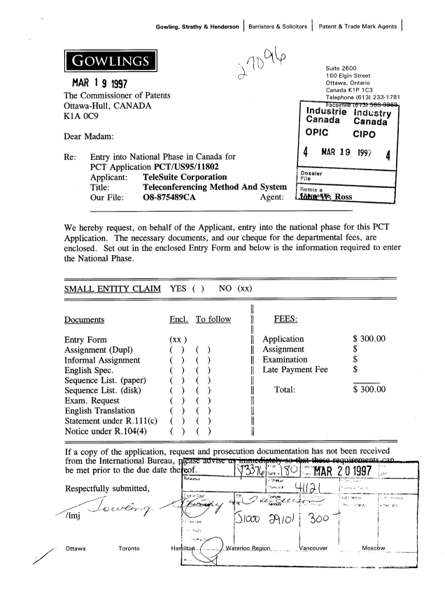 Document de brevet canadien 2200477. Cession 19970319. Image 1 de 9