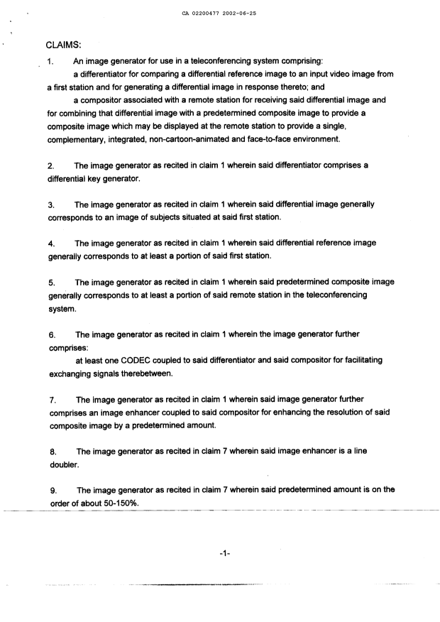 Canadian Patent Document 2200477. Prosecution-Amendment 20020625. Image 2 of 33