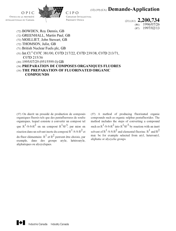 Document de brevet canadien 2200734. Page couverture 19970916. Image 1 de 1