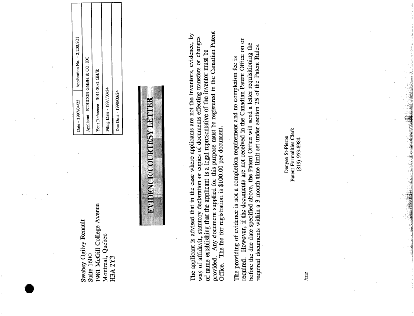 Canadian Patent Document 2200801. Correspondence 19961222. Image 1 of 1