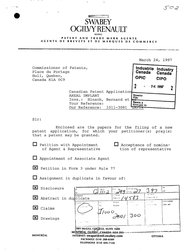 Document de brevet canadien 2200801. Cession 19961224. Image 1 de 3