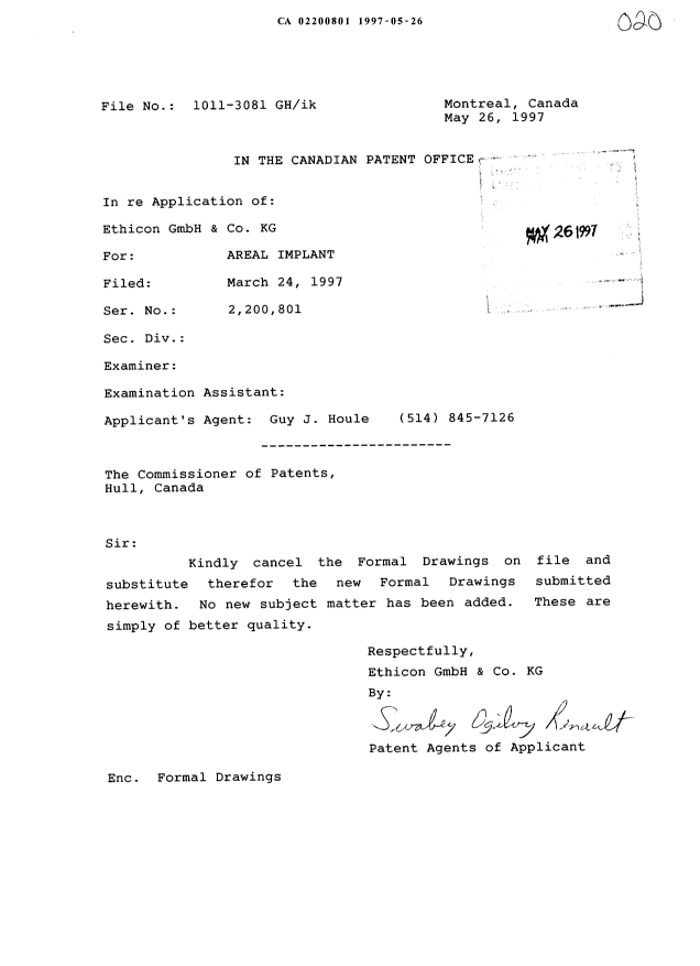 Canadian Patent Document 2200801. Correspondence 19970526. Image 1 of 7
