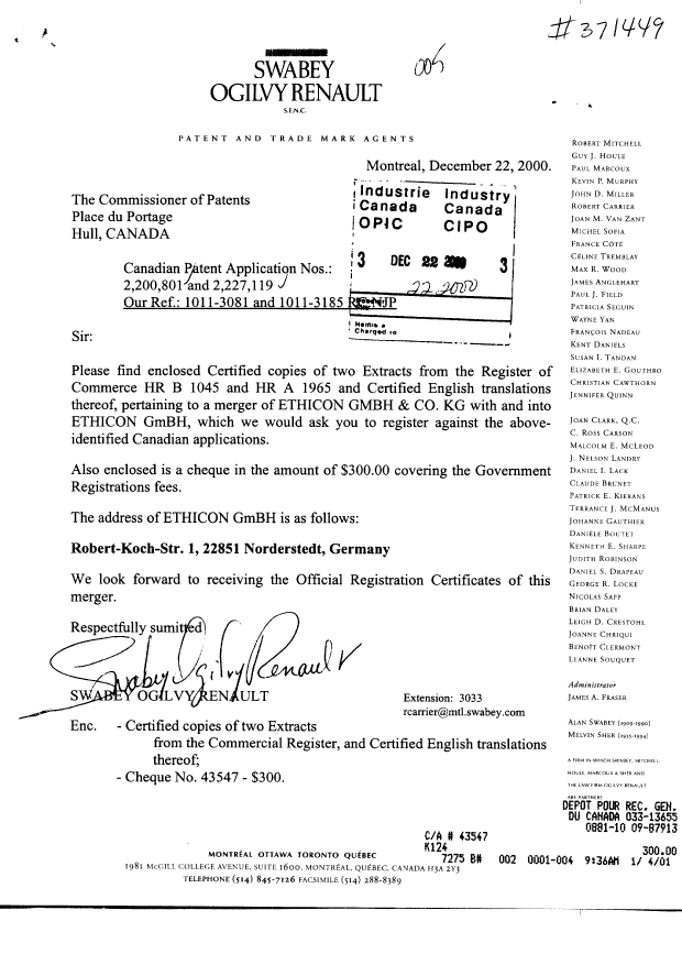 Document de brevet canadien 2200801. Cession 19991222. Image 1 de 33