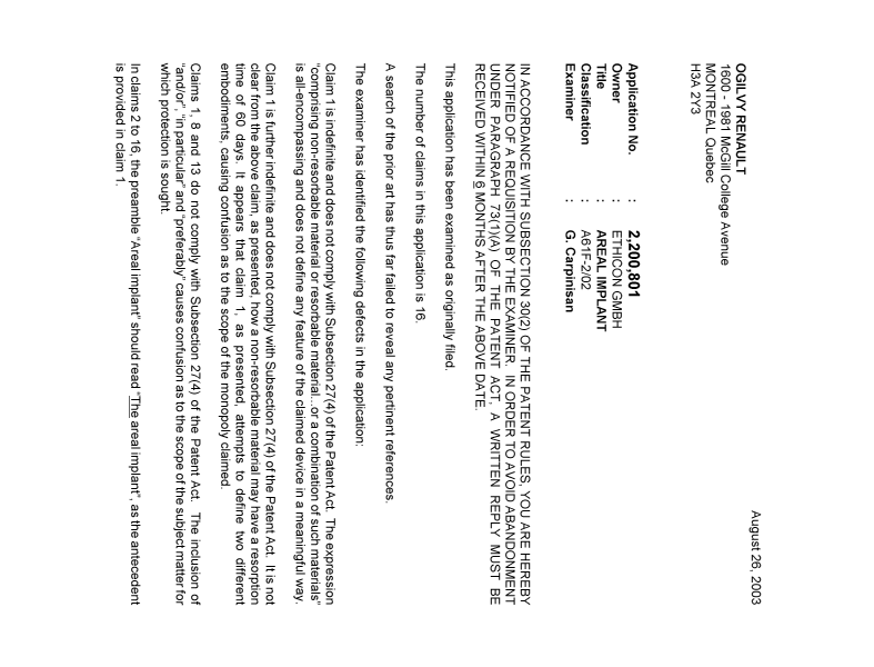 Canadian Patent Document 2200801. Prosecution-Amendment 20021226. Image 1 of 2