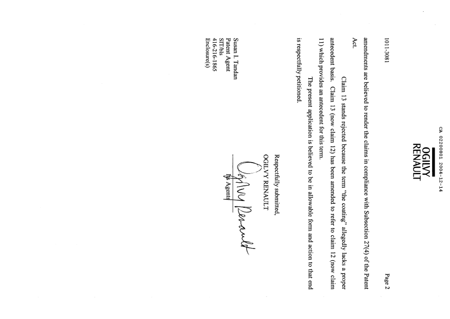 Canadian Patent Document 2200801. Prosecution-Amendment 20031214. Image 2 of 5