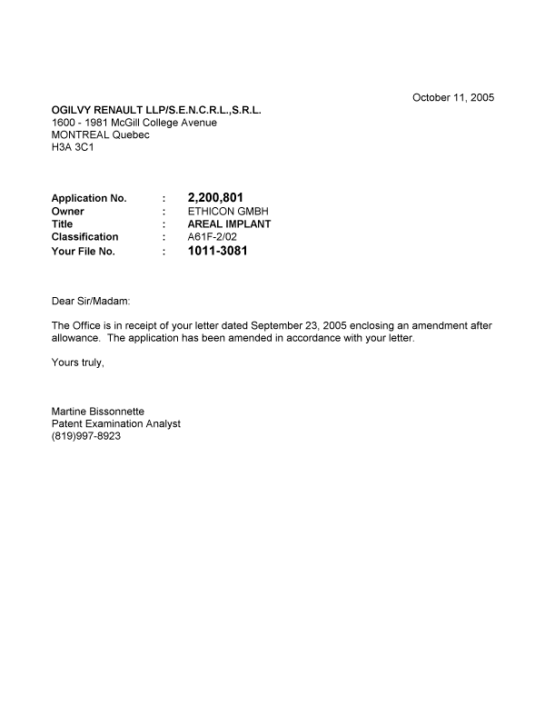 Document de brevet canadien 2200801. Poursuite-Amendment 20041211. Image 1 de 1