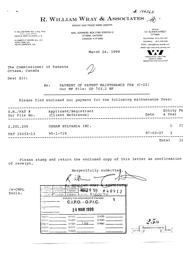 Document de brevet canadien 2201205. Taxes 19990324. Image 1 de 1