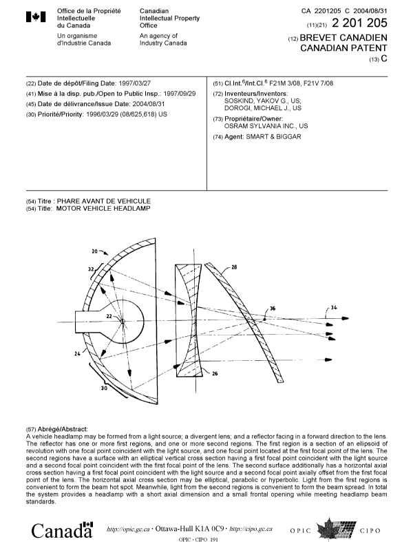 Canadian Patent Document 2201205. Cover Page 20040727. Image 1 of 1
