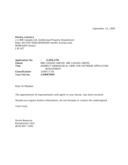 Canadian Patent Document 2201276. Correspondence 19981213. Image 1 of 1