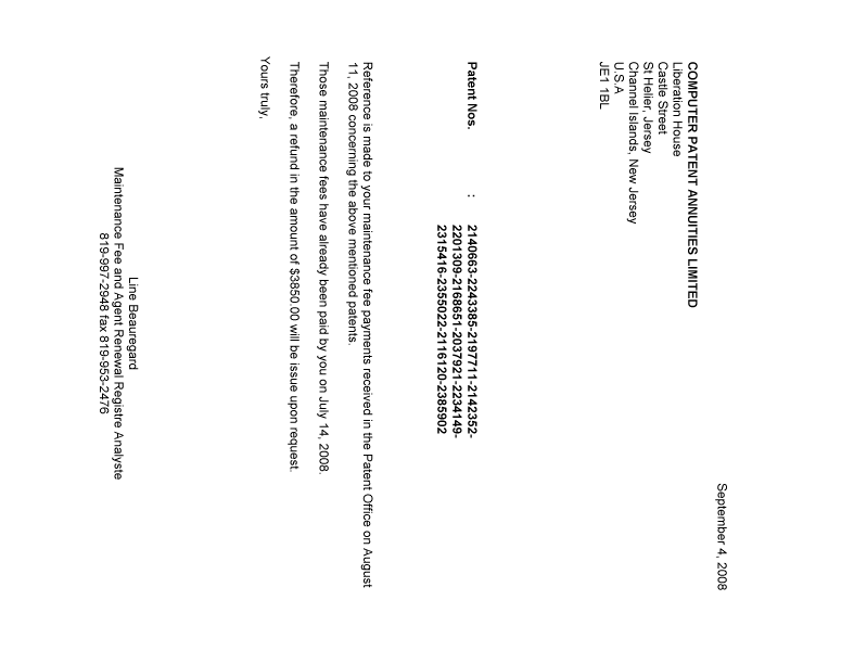Canadian Patent Document 2201309. Correspondence 20080904. Image 1 of 1