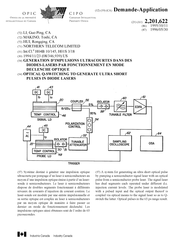 Canadian Patent Document 2201622. Cover Page 19970724. Image 1 of 1