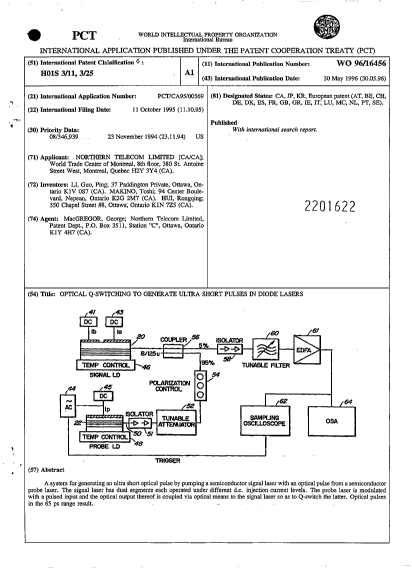 Canadian Patent Document 2201622. Abstract 20000821. Image 1 of 1