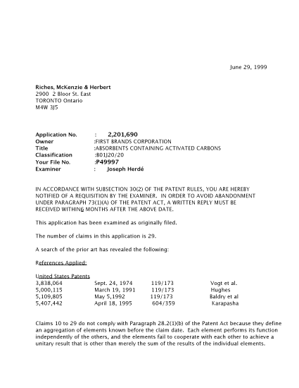 Document de brevet canadien 2201690. Poursuite-Amendment 19990629. Image 1 de 2